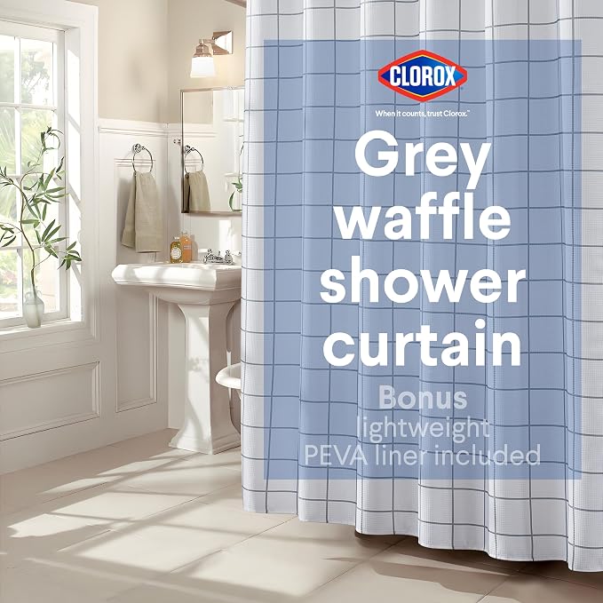 CLOROX Bathroom Waffle Windowpane Pattern Shower Curtain by Clorox