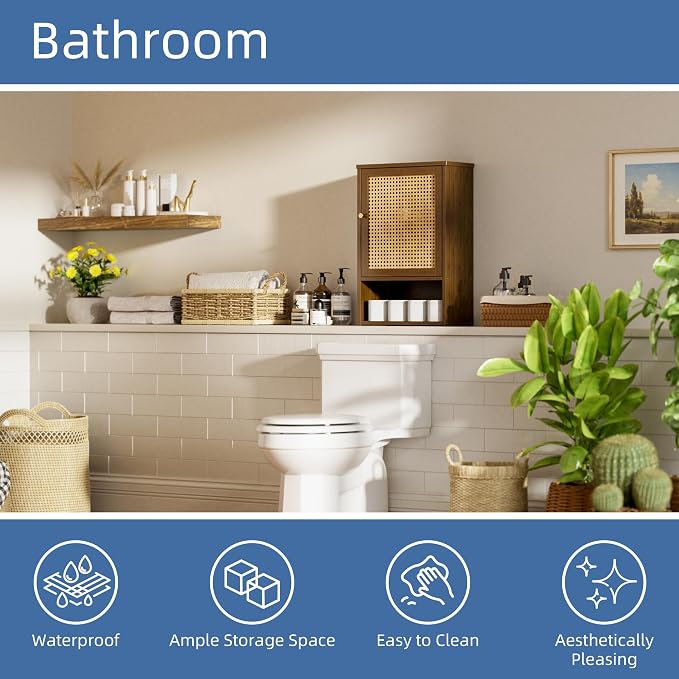 HITNET Bamboo Medicine Cabinet, Wall Mounted Bathroom Cabinet - Image 4