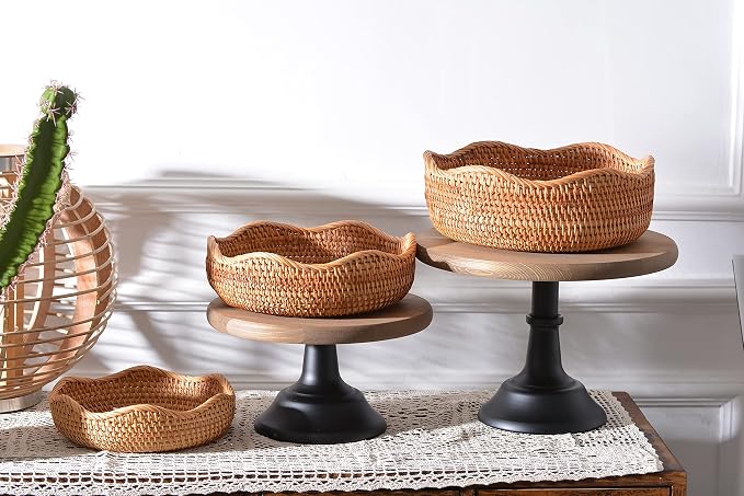 Rattan Bread Baskets Round Woven Fruit Bowls Key Holders Stackable - Image 6