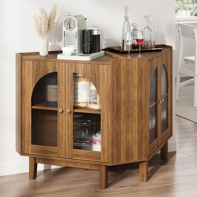 Floor Corner Cabinet with Doors and Shelves, Fluted Storage Cabinet - Image 7