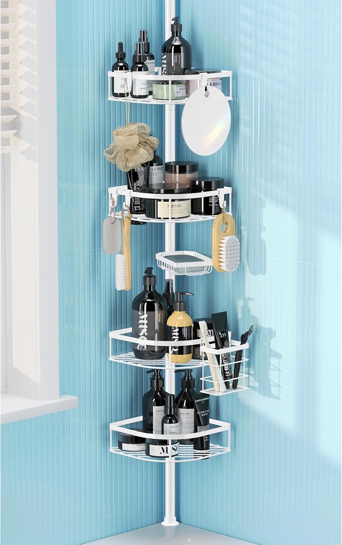Shower Caddy Tension Pole, 4-Tier Adjustable Corner Shower Standing Caddy by HomePage