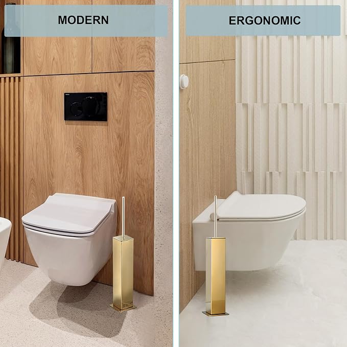 Gold Toilet Brush with Holder 304 Stainless Steel Toilet Bowl Brush, Square - Image 5