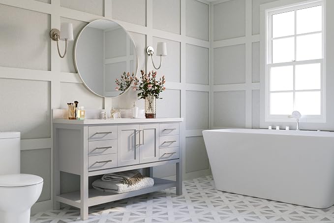 ARIEL 54" Grey Bathroom Vanity Base Cabinet, Center Rectangular Sink, 2 Soft - Image 2