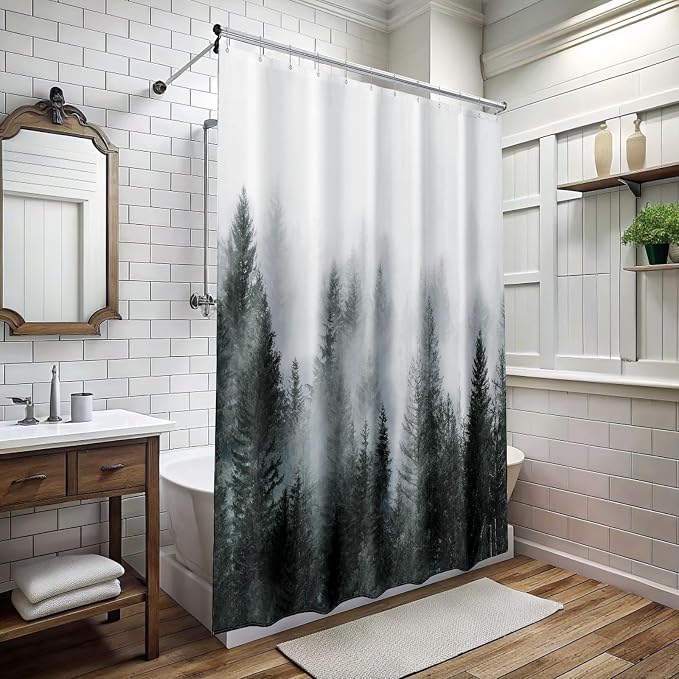 ORTIGIA 78 Inch Dark Green Misty Forest Shower Curtain - Image 9