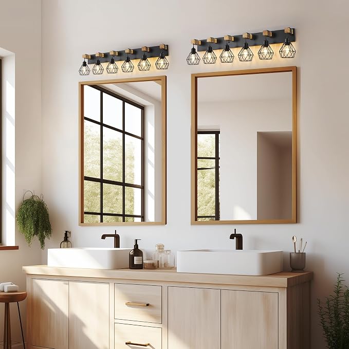 Farmhouse Vanity Light for Bathroom, 6-Light Wood Bathroom Vanity Light - Image 2