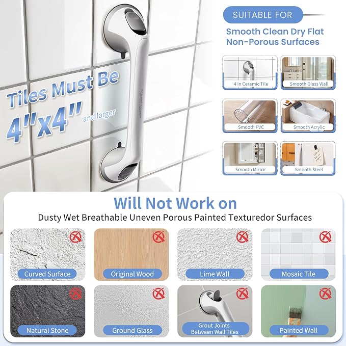 2 Pack 16 Inch Grab Bars for Bathtubs and Showers for Seniors, Heavy Duty - Image 3