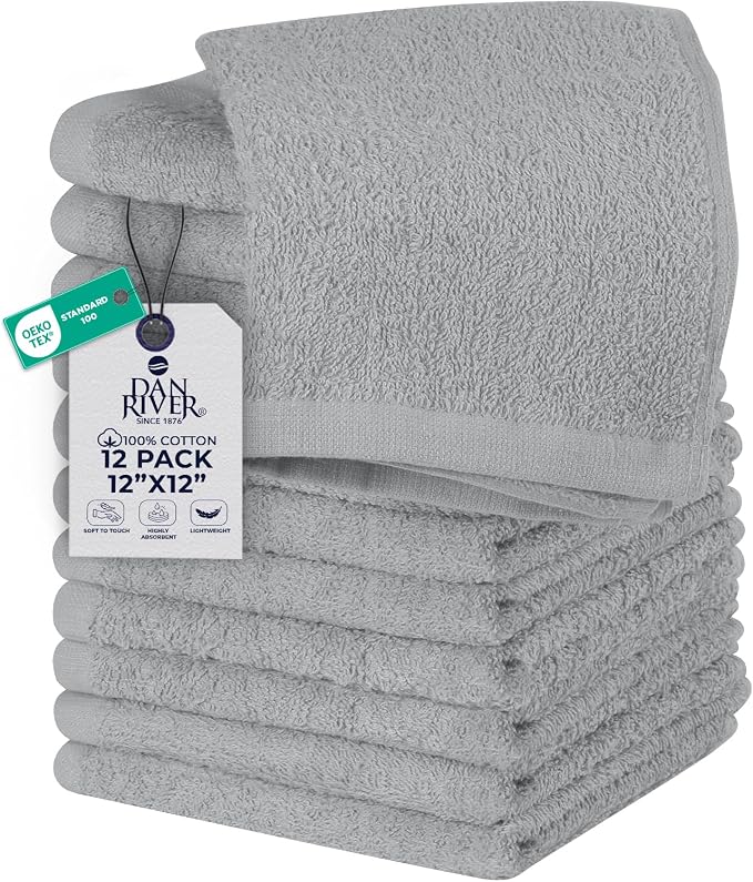 DAN RIVER 12 Pack Wash Cloths for Showering by DanRiver