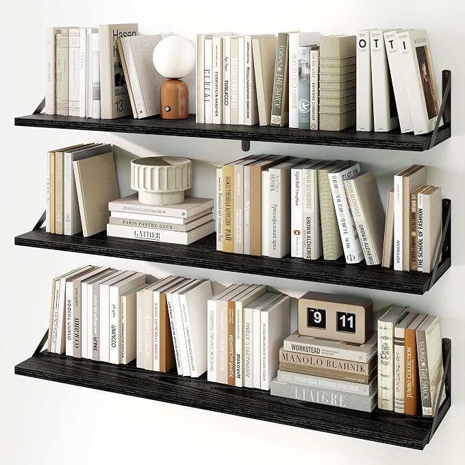 Fun Memories Long Wall Shelves for Bedroom, Rustic Wood Display Shelf for Home by FunMemories