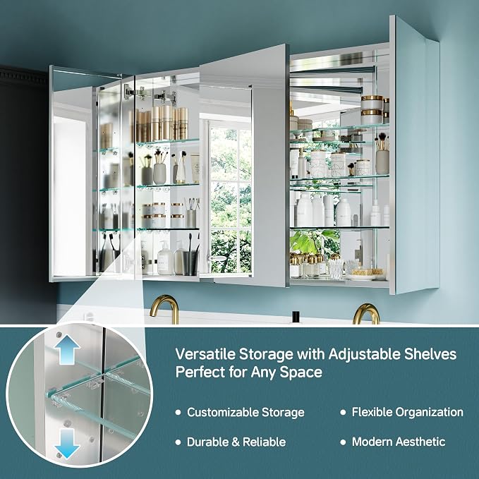 48"x30" Medicine Cabinet Mirror, Aluminum Silver Recessed Medicine Cabinet - Image 4