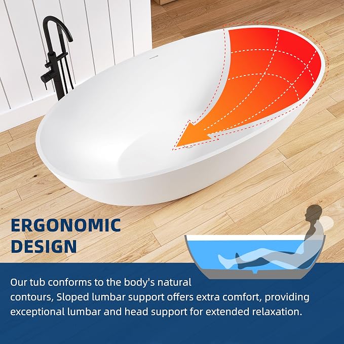 71'' Freestanding Solid Surface Resin Stone Bathtub, Freestanding Tub, - Image 6