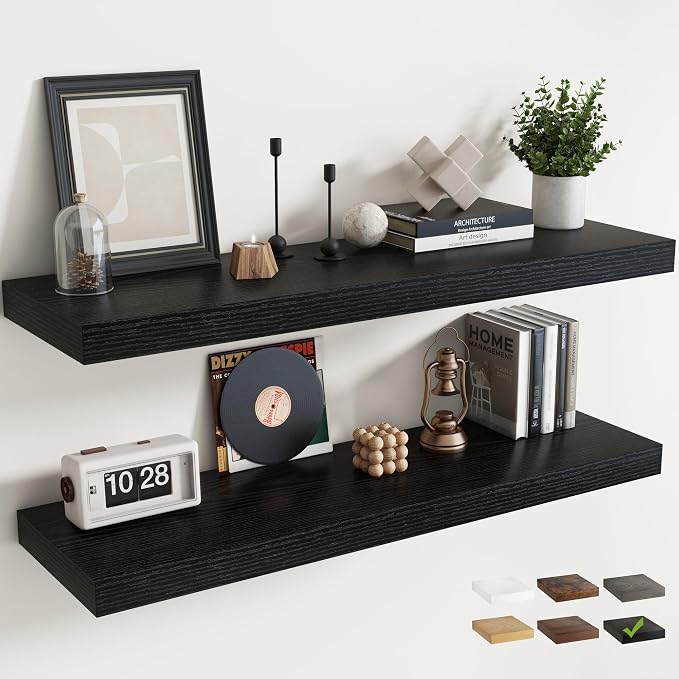 48 Inch Long Floating Shelves for Wall Set of 2, Easy Install Engineered Wood by Marsmiles