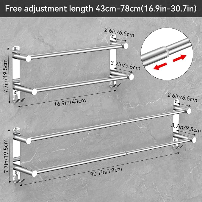 Adjustable Towel Bar for Bathroom Wall Mount17-30.7inch Adhesive Shower Towel - Image 5