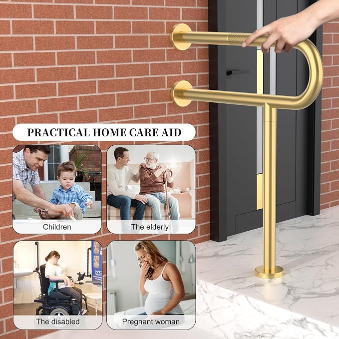 Toilet Support Rail 23.4X 28 Inch, Munzong Anti-Slip Gold Handicap Grab Bar - Image 6