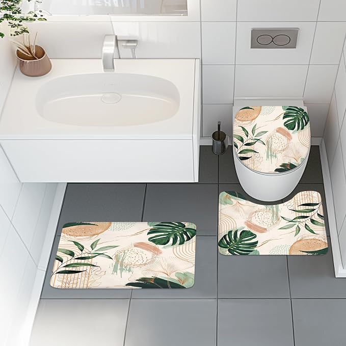 4 PCS Boho Shower Curtain Set 72Wx72H, Non-Slip Bath Rug Toilet Lid Cover and U - Image 2