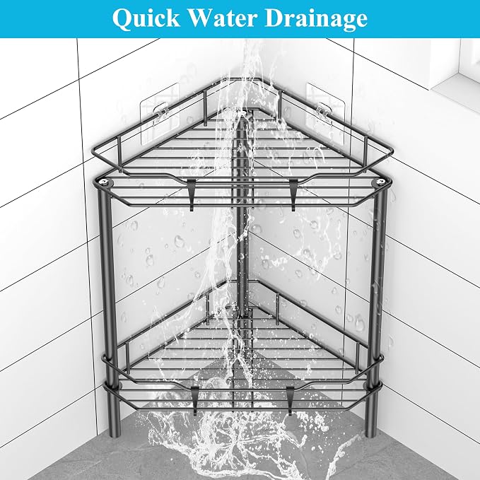 2 Tier Floor Standing Corner Shower Caddy Organizer Shelf - Image 6