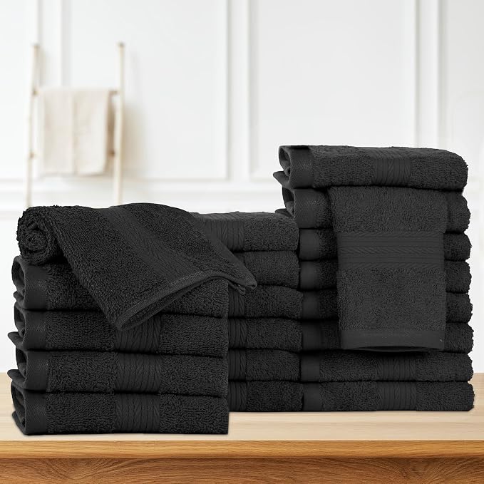 Ample Decor Wash Cloths Pack of 20, Oeko Tex Certified 600 GSM 100% Cotton Soft - Image 2