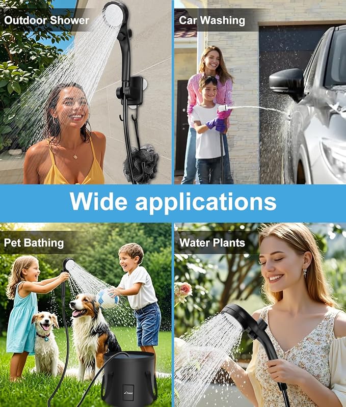 WADEO Portable Camping Shower, 6000mAh Rechargeable Shower Pump, Filtered - Image 2