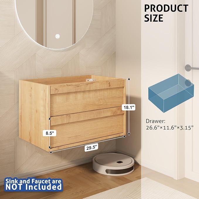 eclife 30" Floating Bathroom Vanity Sink Combo, Wall Mounted Modern Minimalist - Image 3