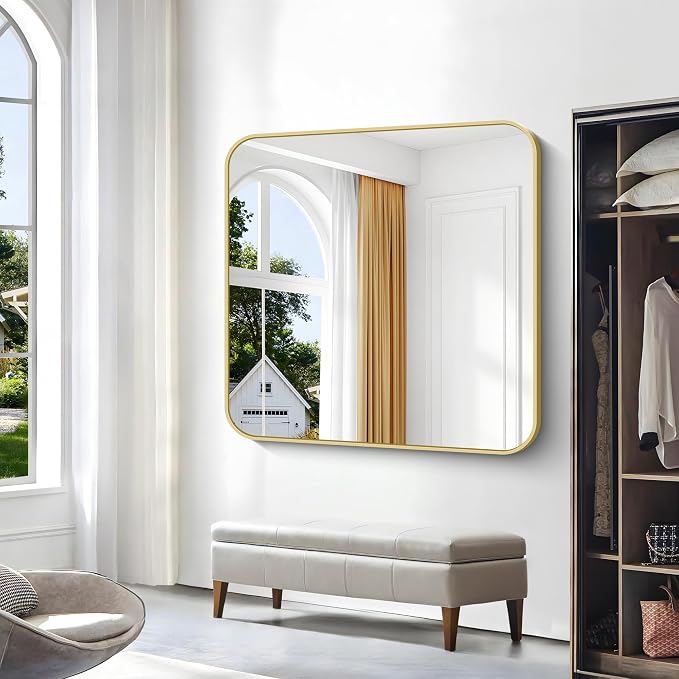 BONEWEI Gold Bathroom Mirror, 48x48 inch Wall Mirror - Image 3
