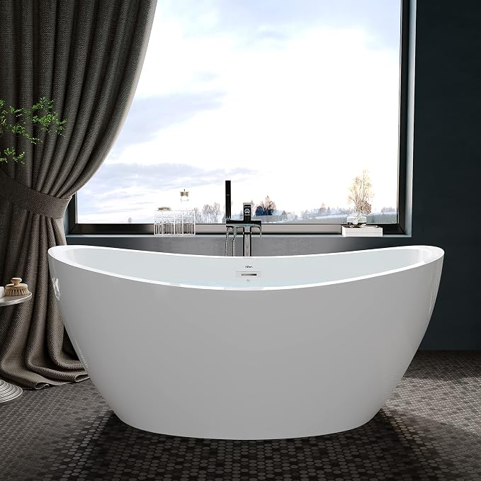 FerdY Naha 59" Acrylic Freestanding Bathtub, Curve Edge Freestanding Soaking by FerdY