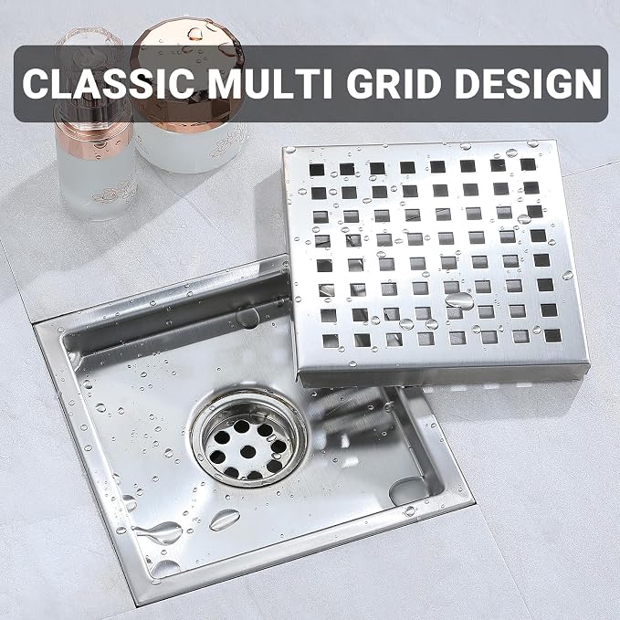 6 Inch Square Shower Floor Drain, Stainless Steel Black Shower Drain Kit - Image 7