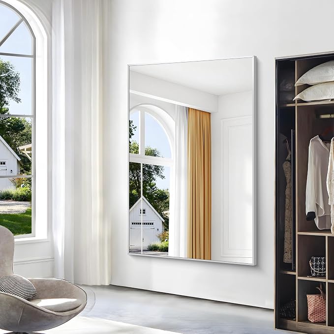 BONEWEI Silver Bathroom Mirror, 60x40 inch Wall Mirror - Image 3