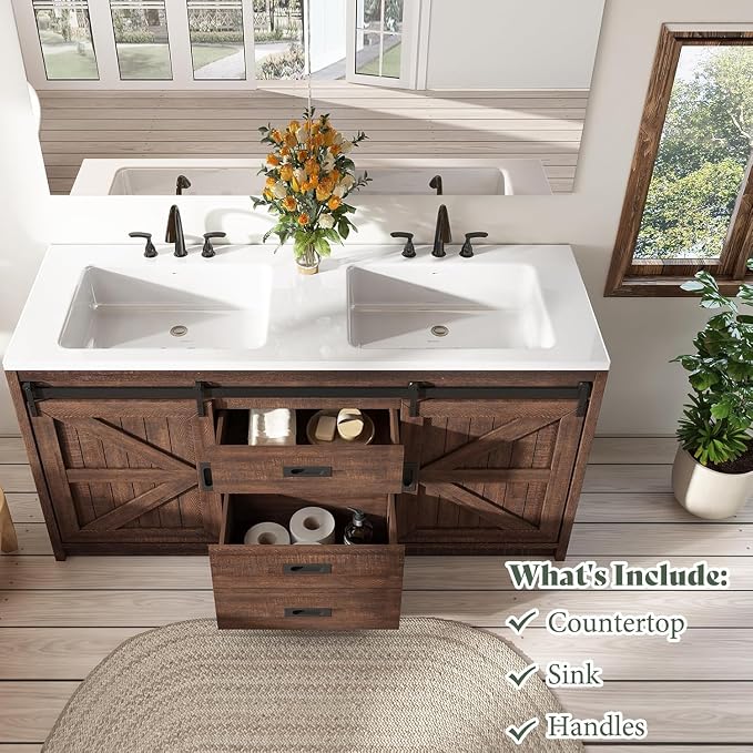 60" Farmhouse Bathroom Double Vanity Sliding Barn Door - Image 8