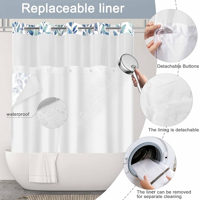 No Hook Shower Curtain and Liner Set, Bath Curtain Sets - Image 4