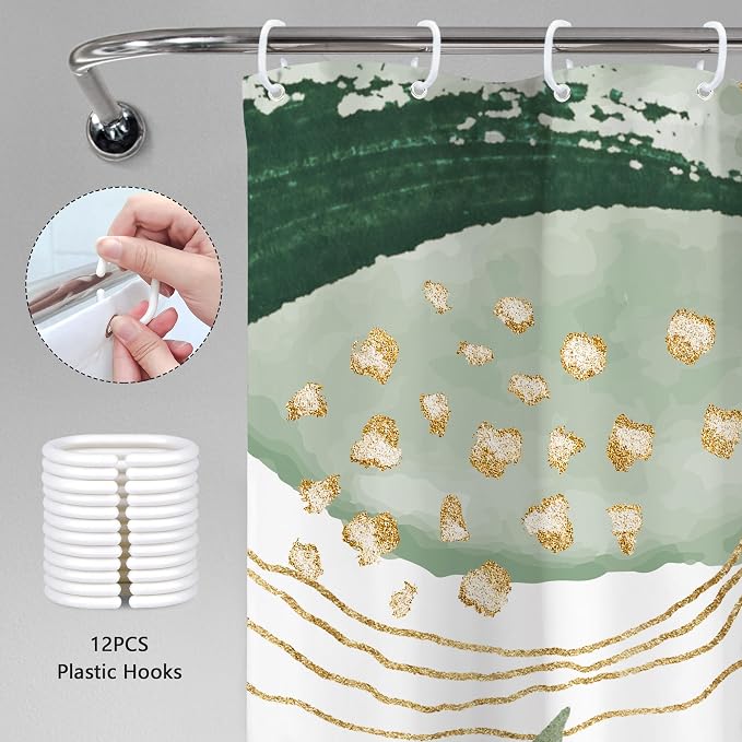 Green Boho Shower Curtain 72Wx72H Sage Green Golden Get Naked Abstract - Image 5