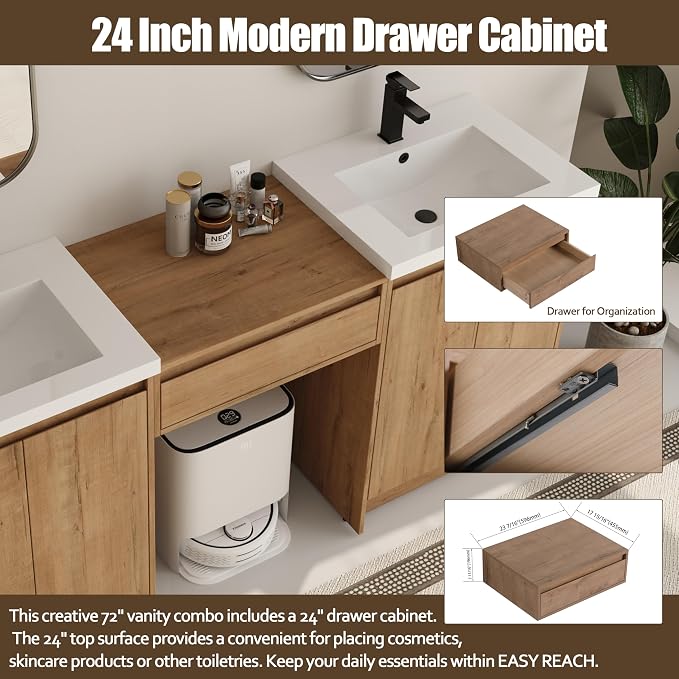 72 Inch Bathroom Vanity with Sink, Double Bathroom Vanities with Two Sinks - Image 5