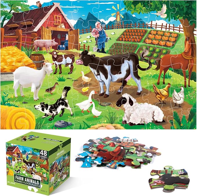 Jumbo Floor Puzzle for Kids, Farm Animals Jigsaw Large Puzzles, 48 Piece Barn by IFLOVE