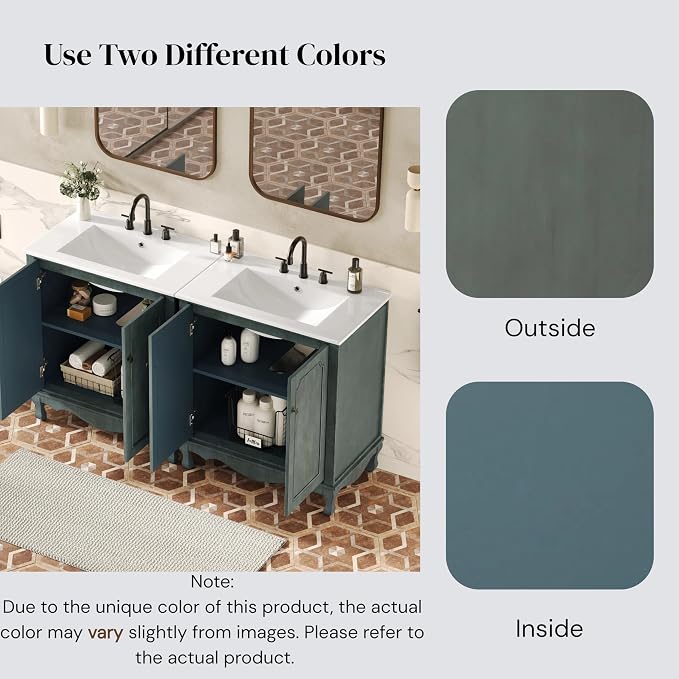 60" Double Sinks Bathroom Vanity Set, Vintage Bathroom Cabinet - Image 4