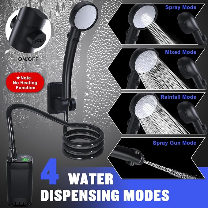 Portable Shower for Camping, Spopal 6000mAh Rechargeable Camping Shower - Image 3