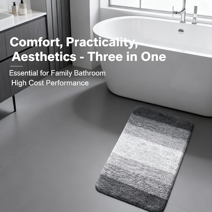 Grey Bathroom Rug Ultra Absorbent Machine Washable Microfiber Mat - Image 8