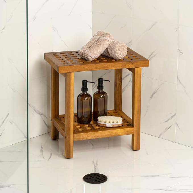 JONATHAN Y STL1003A Armin 18.1" Modern Classic Grid Slat Solid Acacia Wood - Image 2