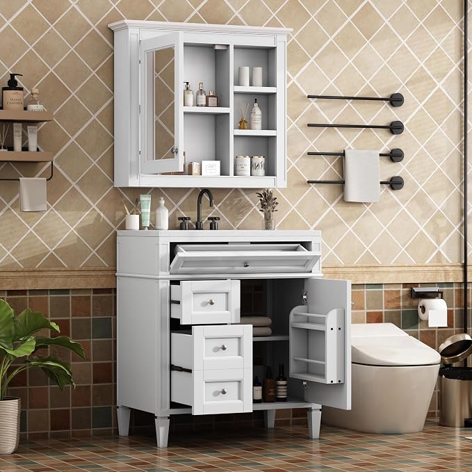 30" Bathroom Vanity with Matching Medicine Cabinet, Modern Sink Storage Cabinet - Image 3