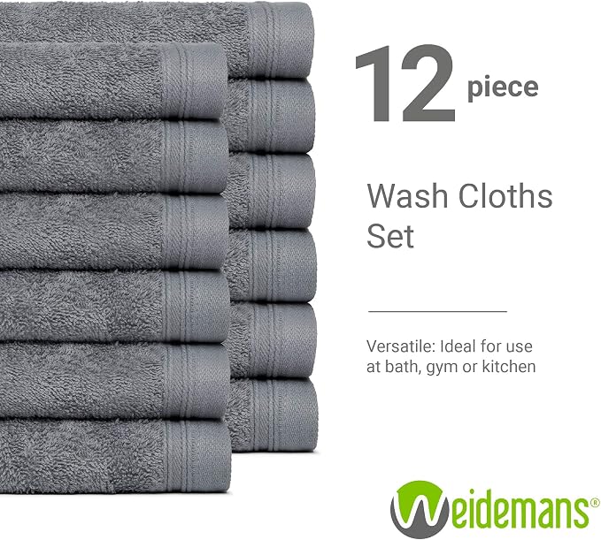 100% Cotton Washcloths Set 13” x 13” | Dark Grey Towels | Set of 24 Ultra Soft - Image 3