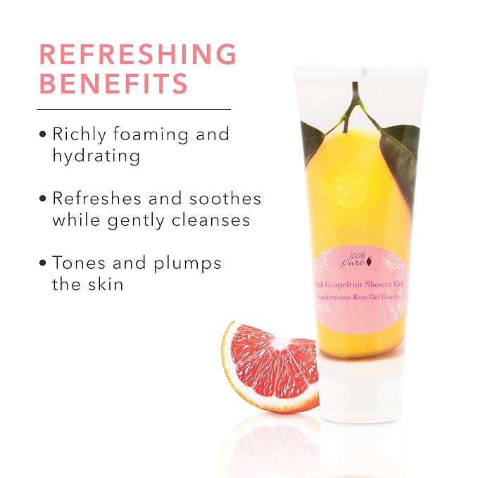 100% PURE Pink Grapefruit Shower Gel Natural Foaming & Hydrating Body Wash - Image 3