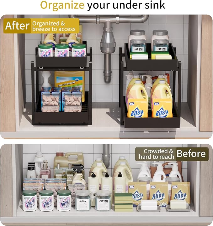 Bamboo Wood Under Sink Organizer 1 Pack, Pull Out Cabinet Organizer 2 Tier - Image 5