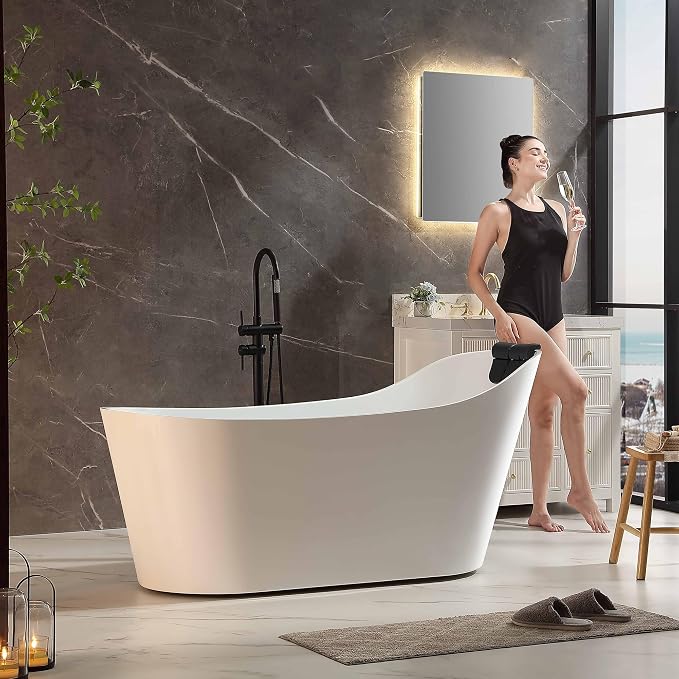 Empava Update Acrylic Whirlpool Bathtub, 67-Inch Freestanding Gracefully Oval - Image 7