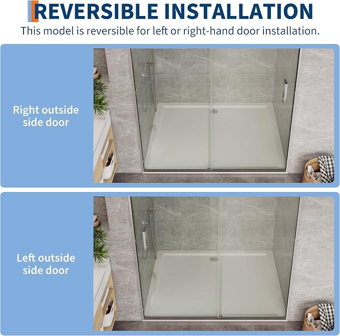 72" H x 56-60" W Semi-Frameless Shower Door, 1/4 Inch SGCC Tempered Glass - Image 4