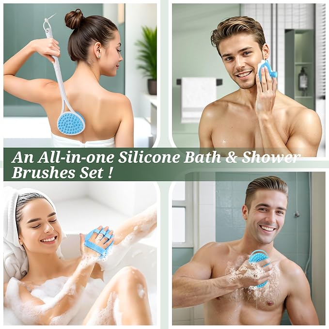 Silicone Back Body Face Scrubbers Set 4PCS, 15.35’’ Back Scrubber Soft Body - Image 6