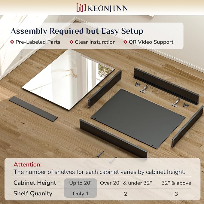 Keonjinn Small Black Medicine Cabinet 14.5 x 18.5 Inch, Assembly Needed - Image 3