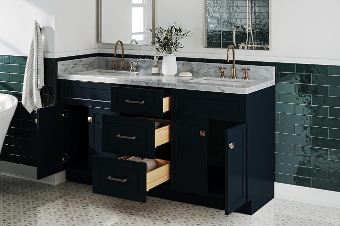 ARIEL Hamlet 67" Midnight Blue Double Vanity, 1.5" Edge Italian Carrara Marble - Image 4