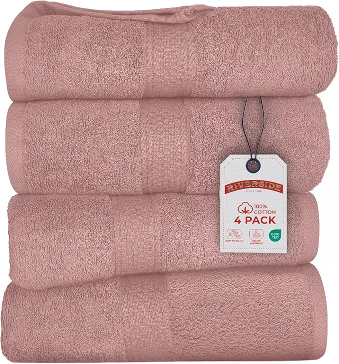 RIVERSIDE 100% Ring Spun Cotton Large Bath Towels Set of 4, 27 x 54 – Quick Dry by RIVERSIDE