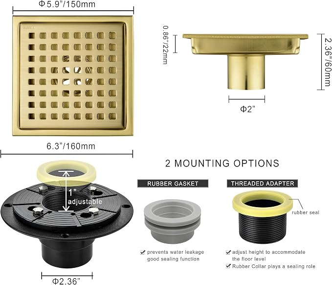 6 Inch Square Shower Drain - Image 3