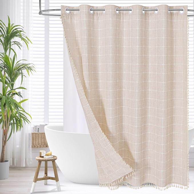 MitoVilla No Hooks Needed Boho Farmhouse Shower Curtain by MitoVilla