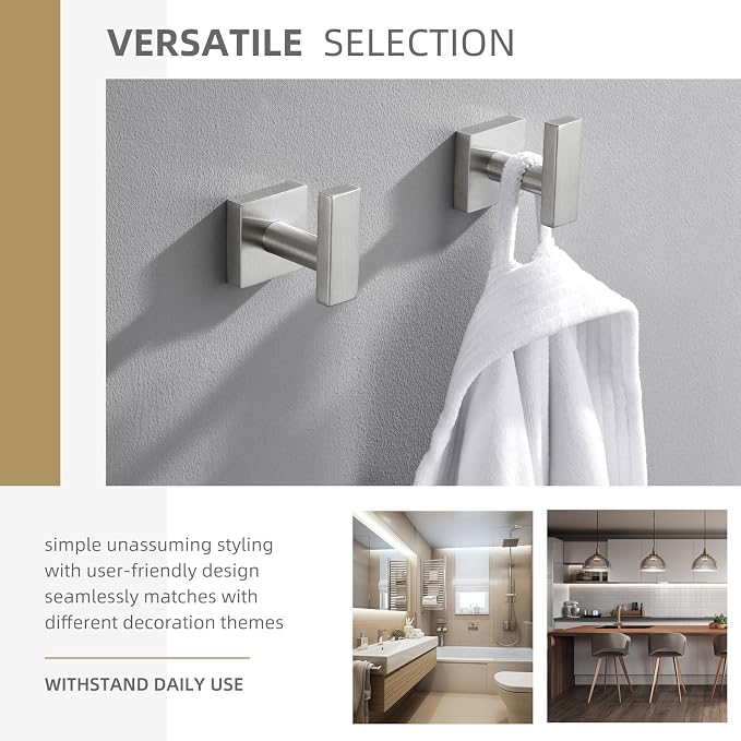 Angle Simple Bathroom Towel Hook 2 Pack, SUS304 Stainless Steel Bath Robe Holder - Image 2