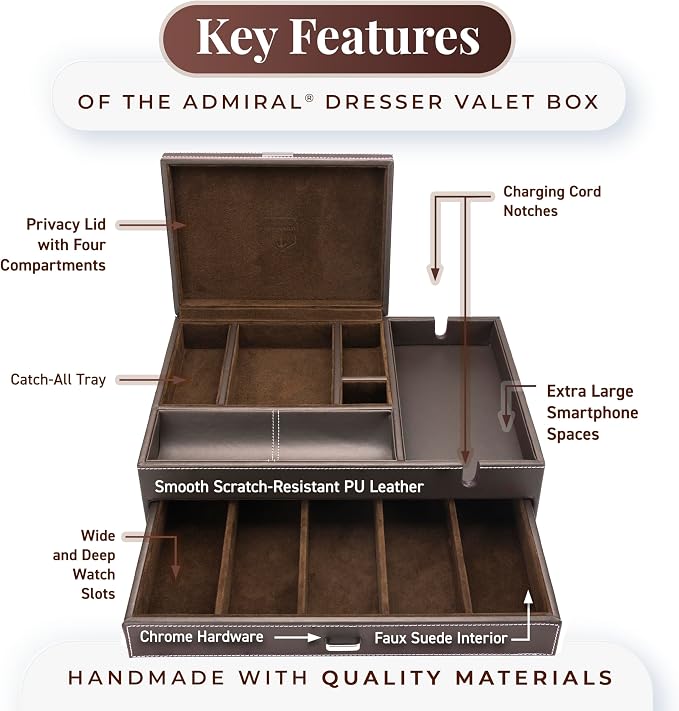Mens Watch Box Leather Valet Tray - Image 4