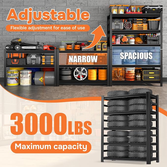 Heavy Duty Metal Garage Shelving, 5-Tier Adjustable Shelves, Steel Storage Rack - Image 4